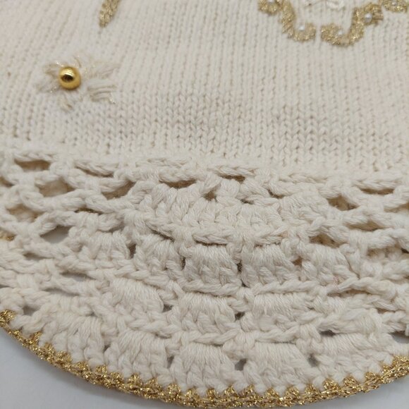 Work In Progress Women’s Ivory Sweater Size XL 18 / 20 Beaded Hearts Bow - Picture 9 of 12